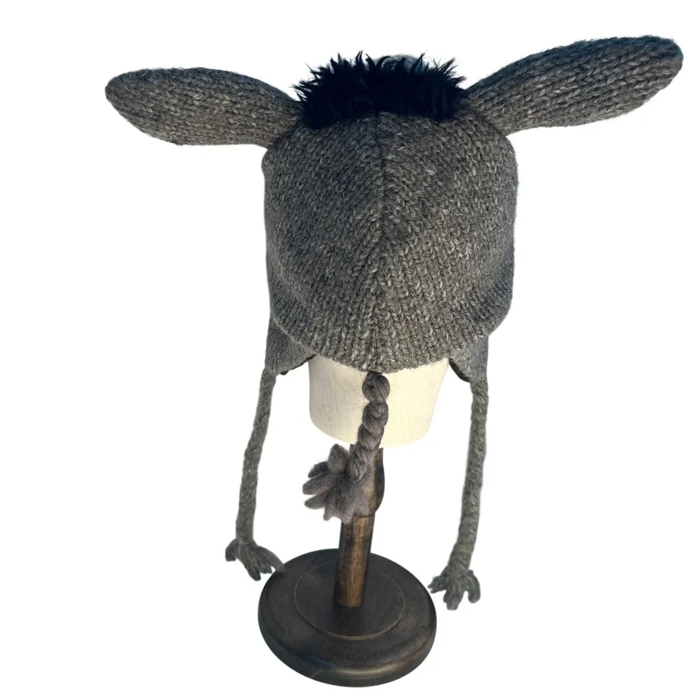 Delux Knit Donkey Hat Tassel Ear Flaps Winter Warm Beanie Nepal Wool Eeyore Mule